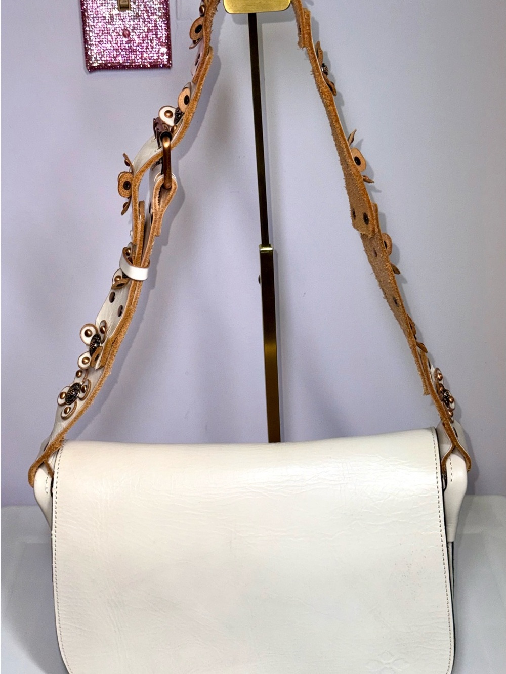 Patricia Nash Armerina Crossbody Bag Floral Latte Leather Strap